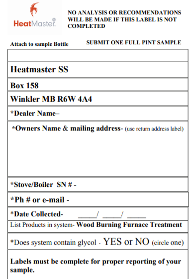 Water Test Label